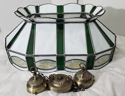 #ad Vintage Tiffany Style Stained Slag Glass Hanging Ceiling Triple Light Fixture $399.99