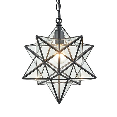 #ad 14#x27;#x27; Moravian Star Pendant Light Clear Glass Shade Hanging Star Lights on Chain $101.99