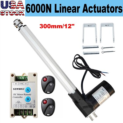 #ad 12V 12quot; Stroke Linear Actuator amp;Controller amp;Brackets amp;6000N Heavy Duty Lifting $72.99