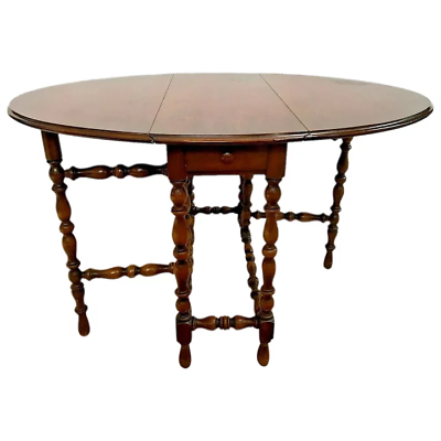 #ad Antique Imperial Gate Leg Table Drop side Leaf Oval with Long center Drawer $1495.00