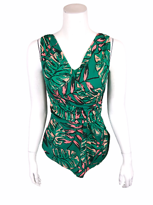 #ad #ad Denim amp; Co. Women#x27;s Beach Printed Surplice Swim Dress Jade Tropical Size 4 $20.00