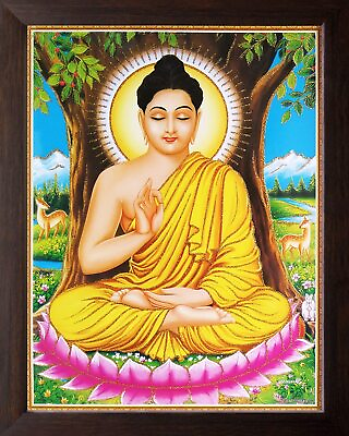 #ad Gautam Buddha Symbol of Peace HD Printed Religious Picture With Wooden Frame $56.20