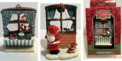 #ad Vintage Christmas Tree Ornament SANTA MOUSE WINDOW Holiday Treasures w Box 90s $13.99