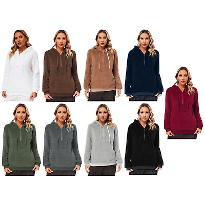 #ad Womens Pullover Solid Color Hoodie Loose Tops Casual Outer Wear Fleece Shirts $8.36