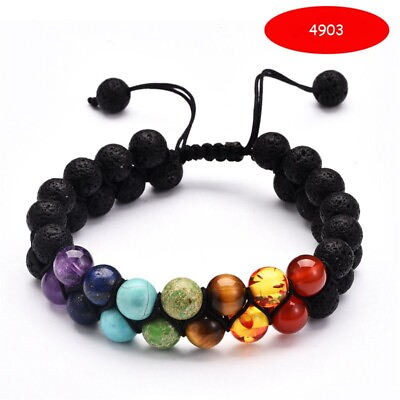#ad Unisex Energy Healing Xmas Gift 7 Chakra Beads Lava Yoga Stone $7.48