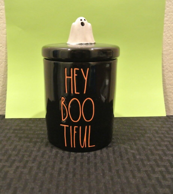 #ad Halloween Rae Dunn Hey Bootiful Jar with Ghost Top $20.55