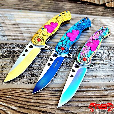 #ad 6quot; FLOWER LOVE SPRING OPEN ASSISTED TACTICAL FOLDING POCKET KNIFE EDC Blade $18.67