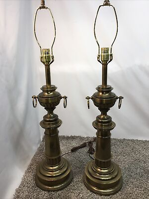 #ad Pair LARGE Vintage Unique MCM Stiffel Brass Table Lamps 33quot; tall Made In USA $189.99