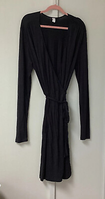 #ad Old Navy Women#x27;s Black Wrap Long Sleeve Dress Size XL Sheer Tie Waist V Neckline $14.99