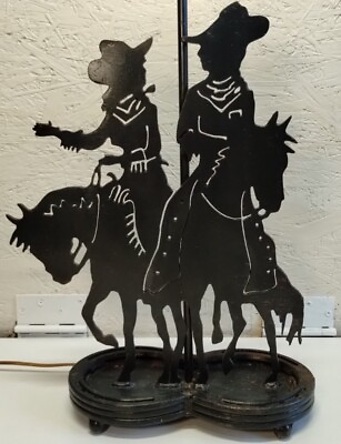 #ad Vintage Western Decor Cut Metal Lamp Cowboy Cowgirl Horses Diamond Horseshoe... $135.99