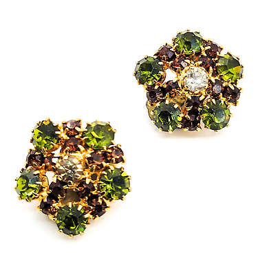 #ad Austria topaz and green chaton vintage prong set rhinestone earrings $17.60