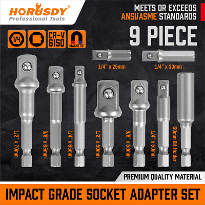 #ad 9Pcs Socket Adapter Drill Bits Set Hex Impact Driver Tools 1 4quot; 3 8quot; 1 2quot; Shank $7.98