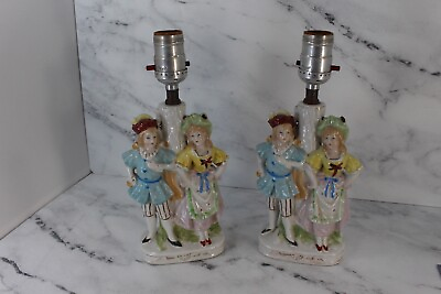 #ad Pair Porcelain Couple Lamps Vintage French Costume Petite MultiColor No cord $39.99