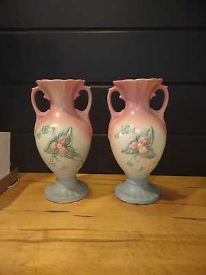 #ad Pair of Vintage Hull Art Pottery USA W 17 12 1 2quot; Wildflower Art Vases Handled $140.00