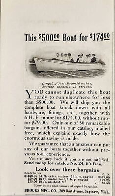 #ad 1910 Print Ad Brooks Mfg. Co. 23 Foot Wood Boats 12 Passenger SaginawMichigan $10.27