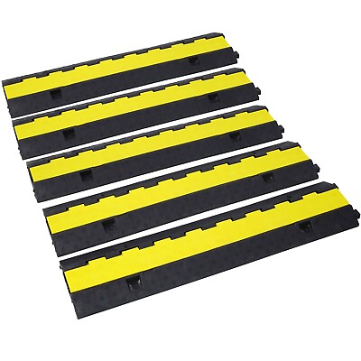 #ad 5Pcs Cable Protector Ramp 2Channel Rubber Electrical Wire Cover Speed Bump $98.23