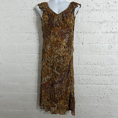 #ad Connected Apparel Womens Midi Dress M Brown Rayon Lined V Neck amp; Back D9 $13.95