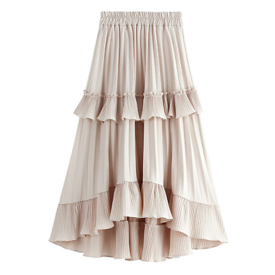 #ad Women#x27;s A Line Ruffle Irregular Hem Pleated Long Midi Pleated Skirts $37.99