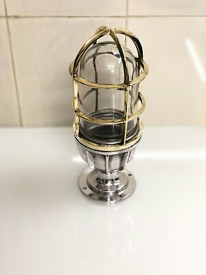 #ad Antique Victorian Style Aluminum Bulkhead Lamp fixture with Brass Cage lot of 10 $849.87