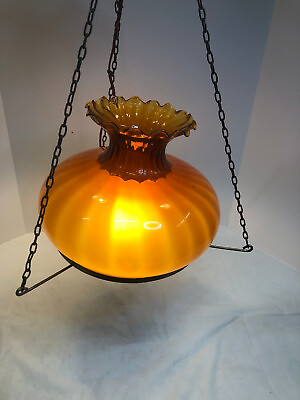 #ad Vintage Hanging Light Amber Glass Hanging Swag Lamp MCM Mid Century $59.95