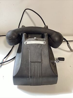 #ad Vintage Black Hand Crank Art Deco Desk Telephone Phone Antique Office C $65.00
