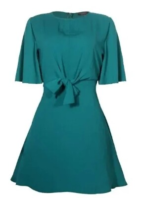 #ad Primark Bottle Green Twist Front Tie dress size 20 Gorgeous Flattering Teal GBP 14.24