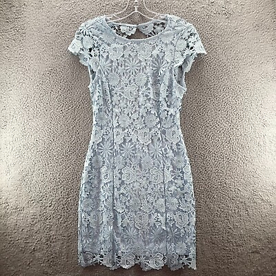 #ad Lulus Dress Women#x27;s Size S Blue Floral Lace Sheath Romantic Sexy Elegant Flirty $23.76