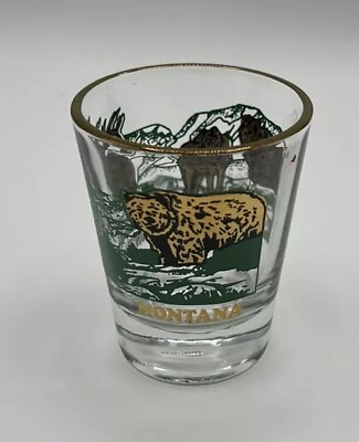 #ad Montana Shot Glass With Gold Trim Mountains Bear Elk Wolf Souvenir $4.99