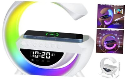 #ad G Shaped Wireless Speaker and Charger Wireless Charging Clock Alarm All in $44.42