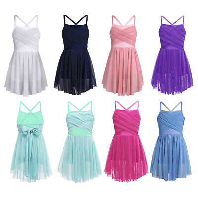 #ad Girls Lyrical Ballet Dance Leotard Dress Glittery Gymnastics Dancewear Costumes $5.57