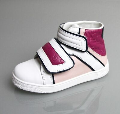 #ad Gucci Kids White Leather Coda Pop High top Sneaker w Purple Trim 301354 9086 $119.99
