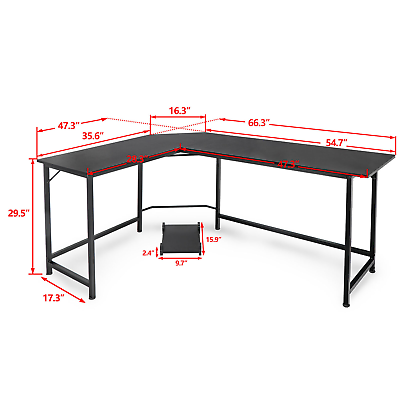 #ad 66quot; Modern L Shaped Computer Desk Workstation PC Stand w Round Corner Black $73.58