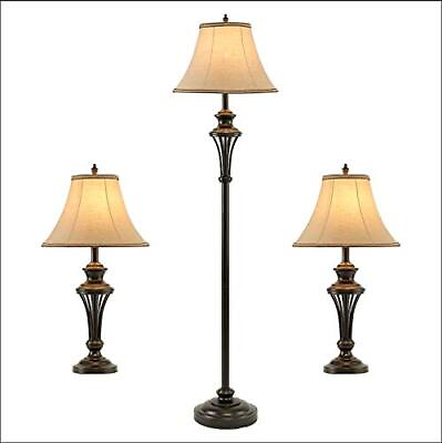 #ad 3 Pack Lamp Set 2 Table Lamps 1 Floor Lamp 3piece Vintage Style Table And Floo $186.40