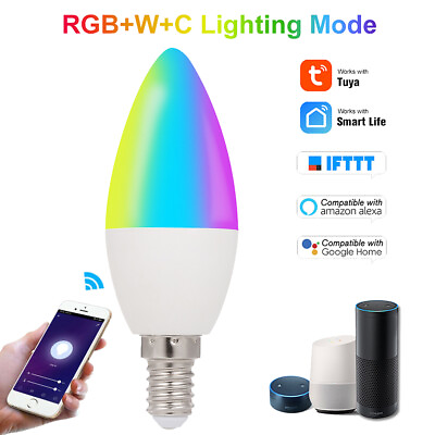#ad 5W Smart WiFi Candle Bulb RGBWC LED E14 Dimmable Light Remote Control L8O7 $11.20