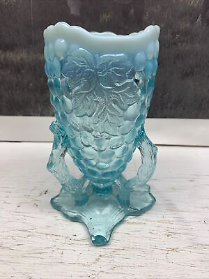 #ad Rare Northwood Grapevine Opalescent Cluster Vase Aqua Blue Vase Early 1900#x27;s $52.00