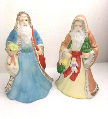 #ad Vtg 2 Santa Clause Porcelain Bell Figurine 5quot; 17th Century Old Father Christmas $16.00