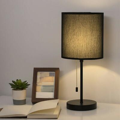 #ad Black Beside Table Lamp Nightstand Light with Pull Chain Switch for Living Room $18.99