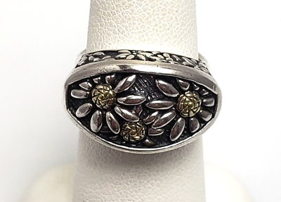 #ad Ann King Sterling Silver 18k Yellow Gold Flower Daisy Ring Size 6 $59.95