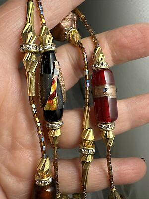 #ad 44 inch gold toned Czechoslovakian glass necklace $116.10