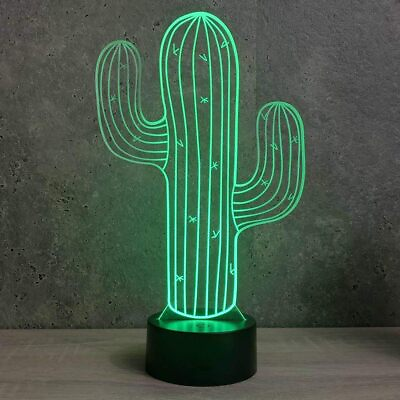 #ad 3D Cactus Flower Night Light Lamp Illusion Led 7 Color Changing Touch Switch Tab $23.57
