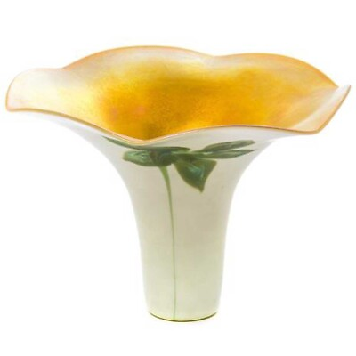 #ad Antique Quezal Gold Iridescent Flower Form Glass Vase Insert c. 1910 $1450.00