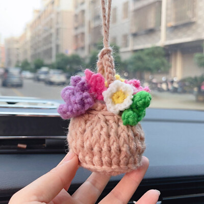 #ad Car Handmade Knitted Flower Pendant Rearview Mirror DIY Hanging Daisy Flower Pot AU $20.23