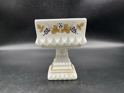 #ad VNTG Westmoreland Milk Glass Footed Pedestal Wedding Box Candy Dish Hand Painted $12.00