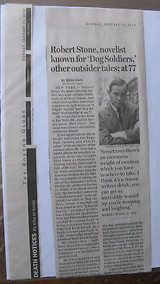 #ad Obituary Boston Globe 1 12 2015 Robert Stone 77 Novelist Known For Dog Soldiers $19.99