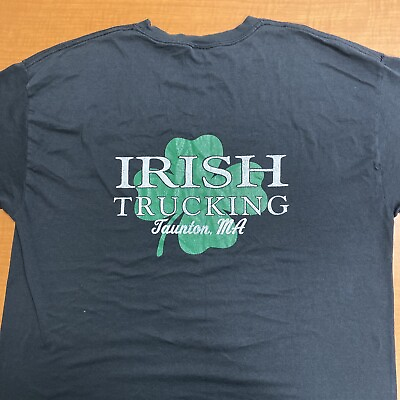 #ad Vintage XL Irish Trucking Tee Massachusetts Double Sided Faded Garage Workwear $19.49