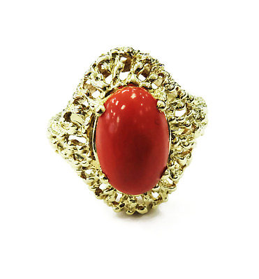 #ad 14k Yellow Gold Red Coral Nugget Style Ladies Ring 6.1g $507.99