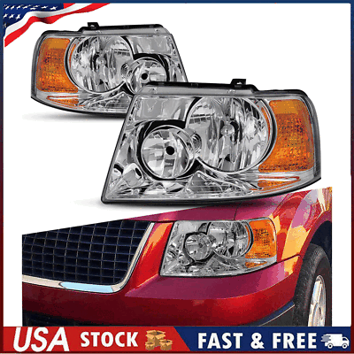 #ad FOR 03 06 FORD EXPEDITION CHROME REPLACEMENT LAMP HOUSING AMBER CORNER HEADLIGHT $82.99