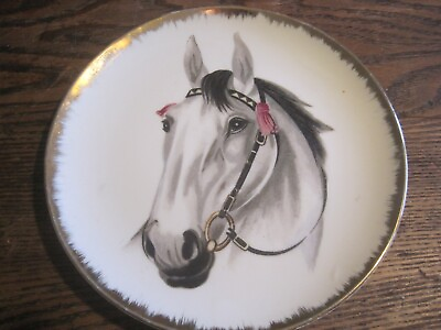 #ad VTG STALLION Horse Head Ceramic Decorative 6.75quot; Plate W GOLD RIM #AT2826 $7.99