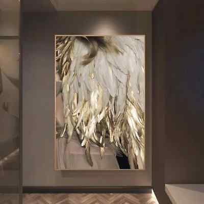 #ad Nordic minimalist style canvas painting feather gold lamp poster $19.97