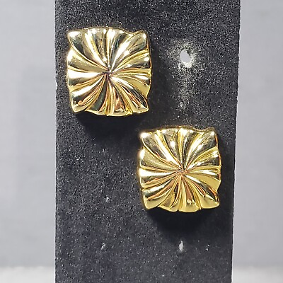 #ad Studded Square Button Earrings Gold Tone Mid Century Modernist Pierced 1quot; $9.99